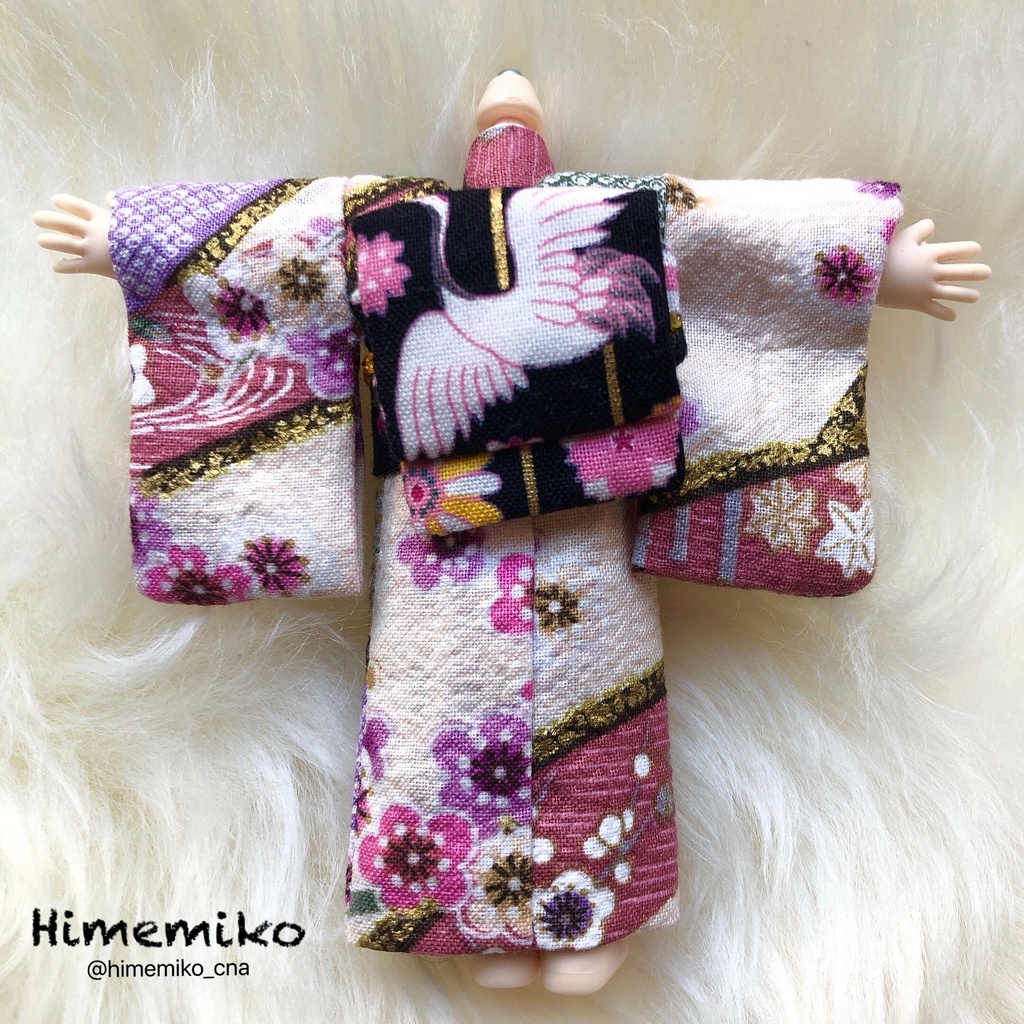 再販【オビツ11】大正ロマン羽織・着物セット(鶯・梅柄+藤・鶴柄帯)