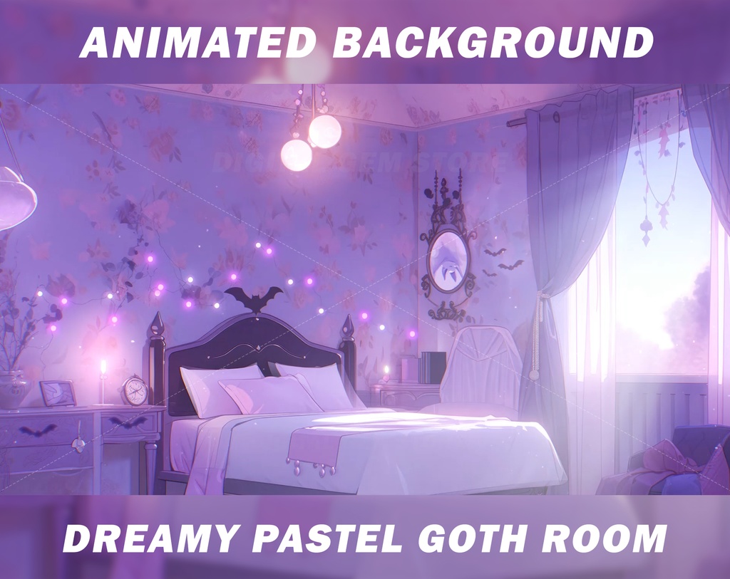 Animated Vtuber Background for Twitch, Pastel goth room, Dreamy pastel room, Anime, gothic, stream background, looped background 