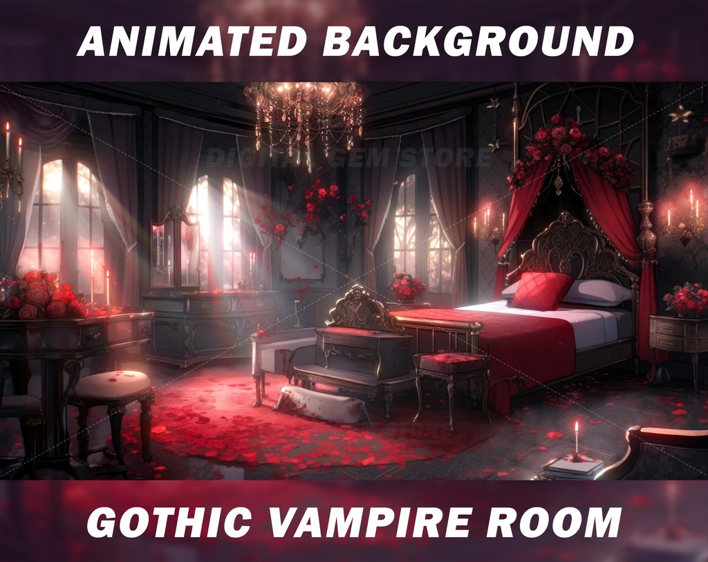 Gothic vampire vtuber background, gothic vtuber background, horror background, gothic vampire animated background, romantic, red roses, stream background, looped vtuber background  