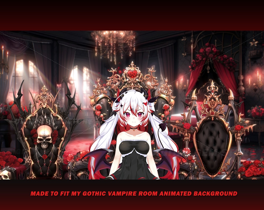 3x Vtuber Gaming Chair, Gothic vampire, red rose, romantic, assets, VTuber, horror, halloween, red, black, gold