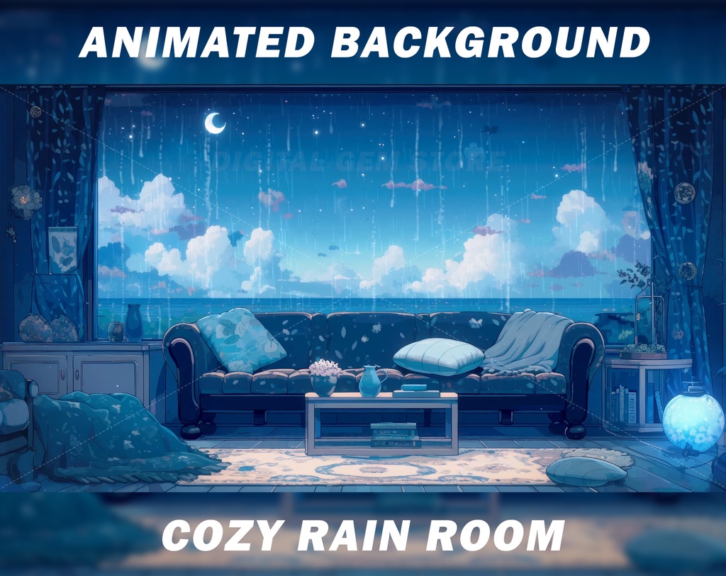 Animated Vtuber Background for Twitch, Cozy rain room, Starry sky night, Anime, lofi, stream background, looped background 