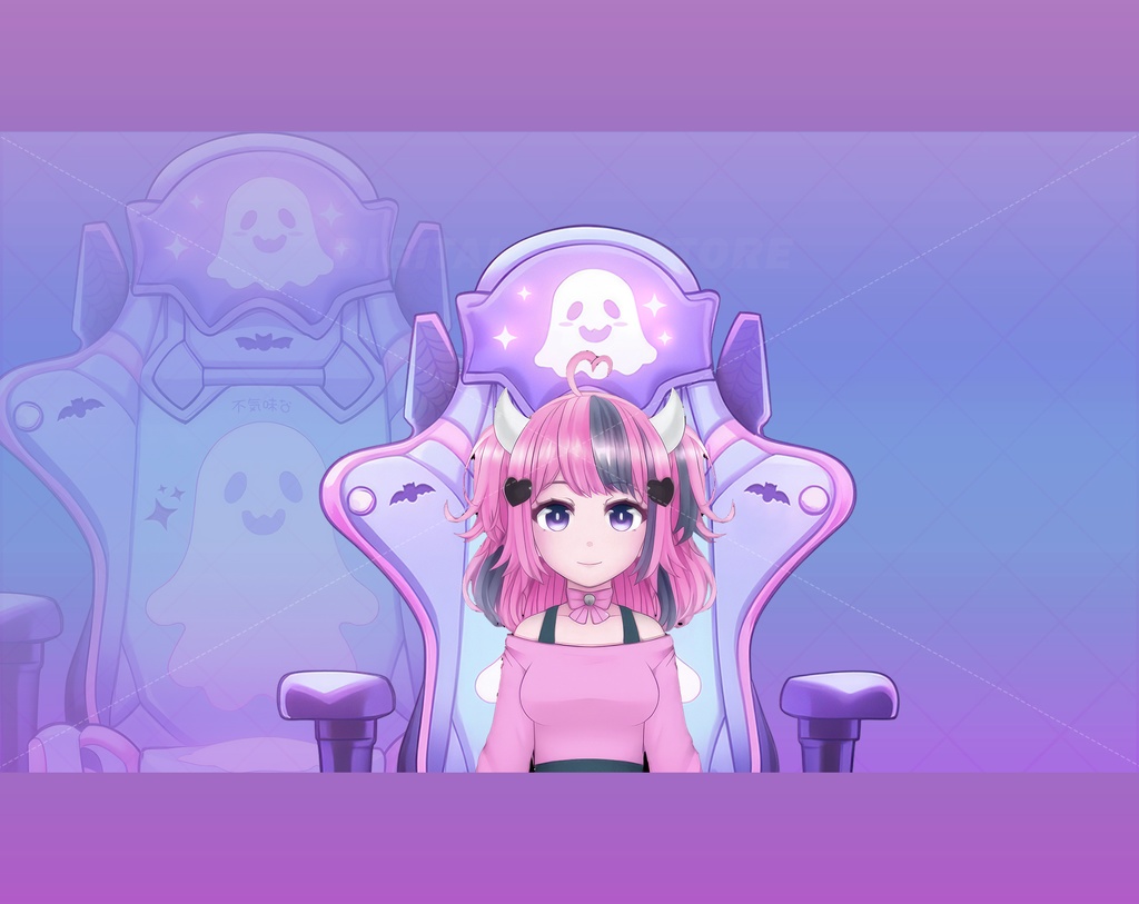 1x Vtuber Gaming Chair, Spooky cute ghost, vtuber assets, VTuber, cute, pink, purple, vtube