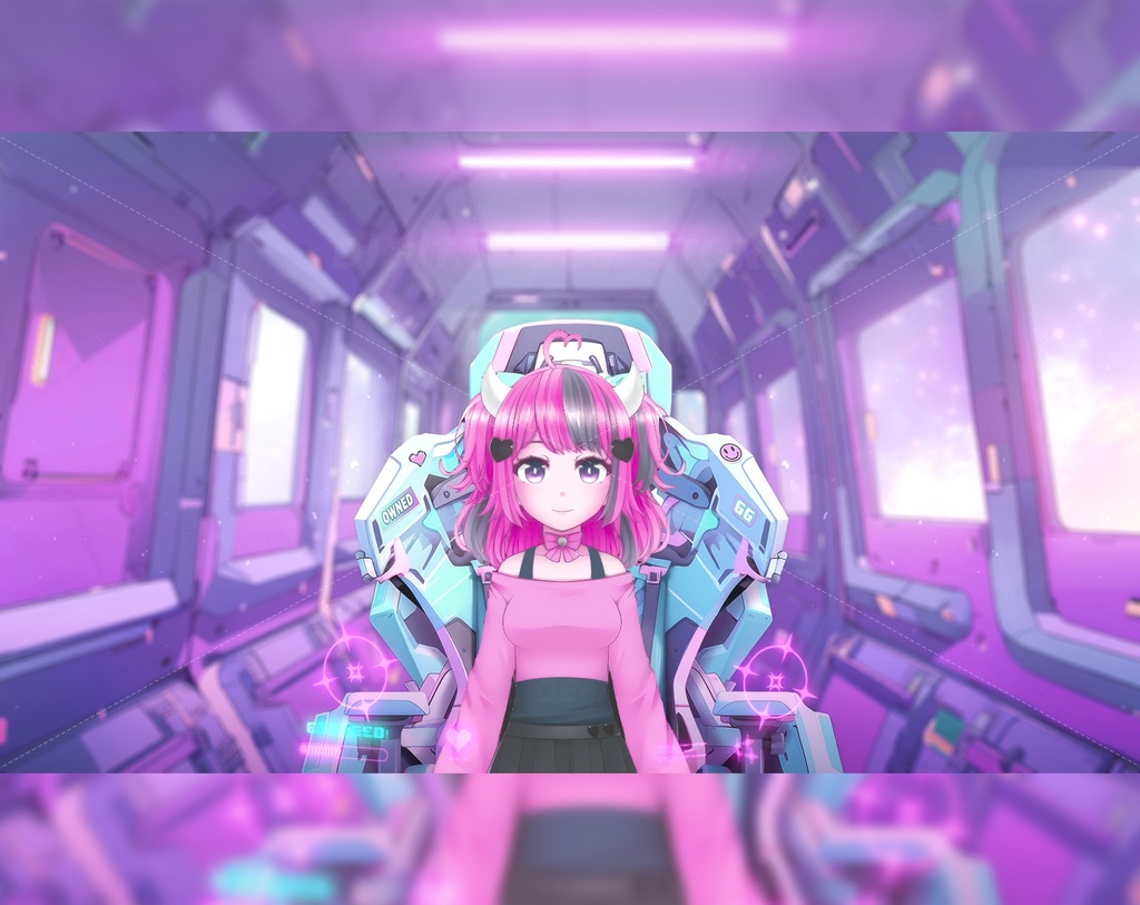 Animated Vtuber Background, Vtuber Chair, Pastel Mecha Cockpit, vtuber asset