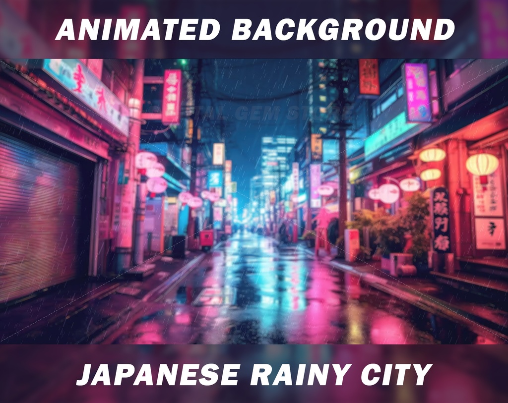 Vtuber Background Animated for Twitch, Japanese Neon City, Rainy neon city background, Animated Scene for stream 