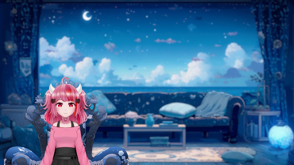 x6 Vtuber Chairs, Vtuber background, Japanese style, Blue themed, cozy calm chairs, assets, VTuber, , vtube, vdroid