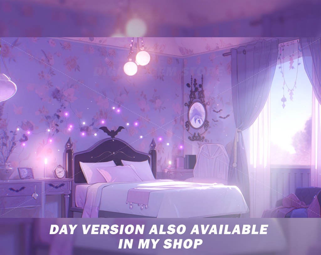Animated Vtuber Background for Twitch, Pastel goth room night, Dreamy pastel room, Anime, gothic, stream background, looped background