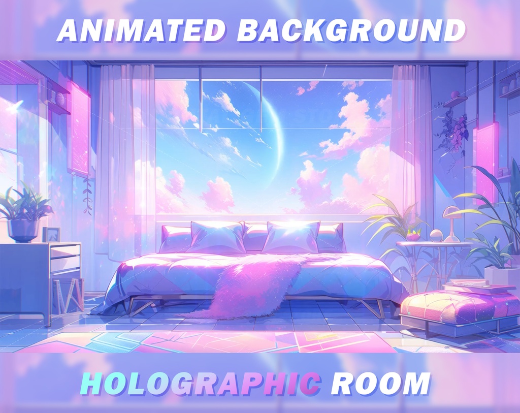 Animated Vtuber Background, Holographic room, stream background, looped background, Dreamy cozy room 