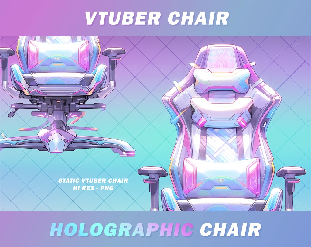 1x Vtuber Gaming Chair, Cute Holographic vtuber chair, assets, VTuber, cute, pink, purple, vtube 