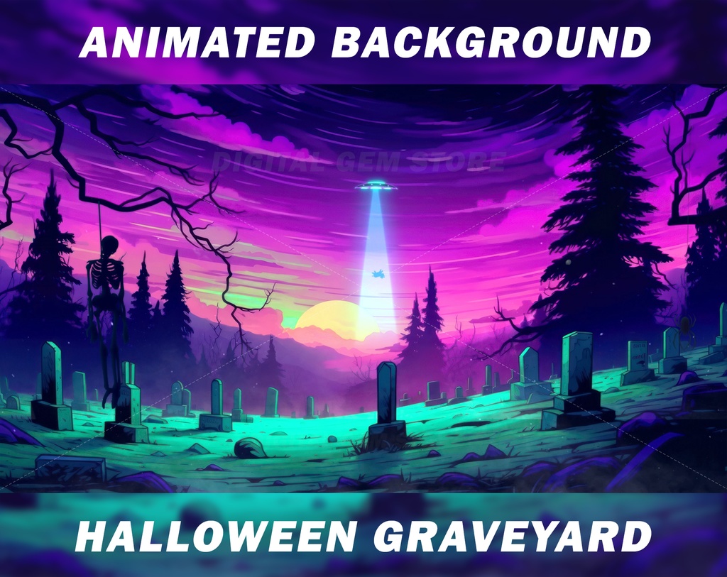 Vtuber Animated Background for Twitch Halloween vtuber background Graveyard stream background, looped vtuber background