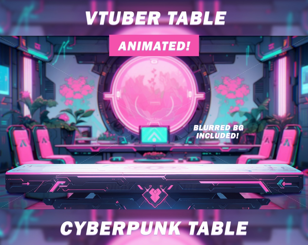 Vtuber Background, Vtuber Table Desk, Cyberpunk, cyber punk vtuber asset, mecha, anime background, stream background 