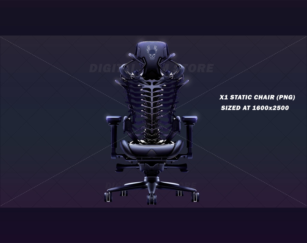 1x Halloween Vtuber Gaming Chair, Black Skeleton Mecha, assets, VTuber, Horror, black metal, vtube