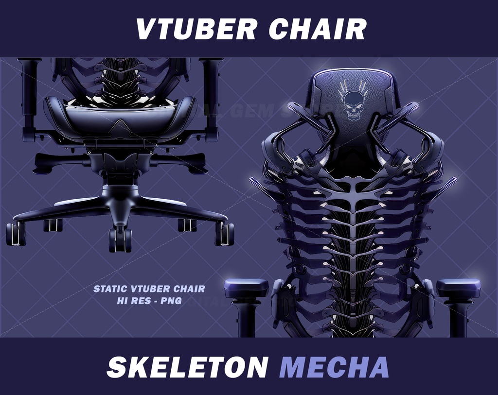 1x Halloween Vtuber Gaming Chair, Black Skeleton Mecha, assets, VTuber, Horror, black metal, vtube
