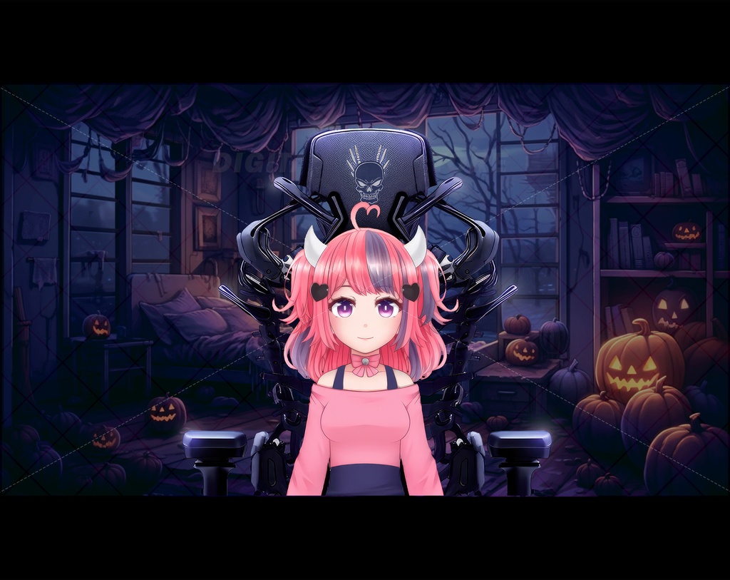 1x Halloween Vtuber Gaming Chair, Black Skeleton Mecha, assets, VTuber, Horror, black metal, vtube