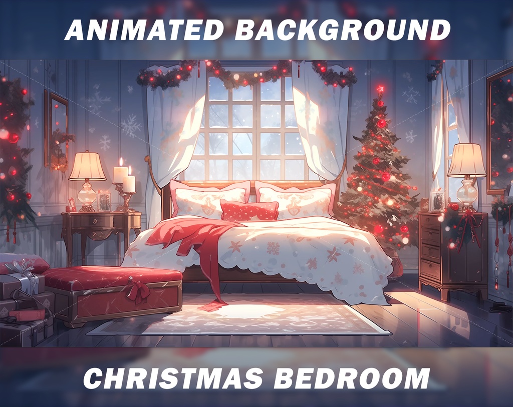 Animated Christmas Vtuber Background for Twitch, Winter bedroom, Snow, stream background, looped background, looped vtuber background 