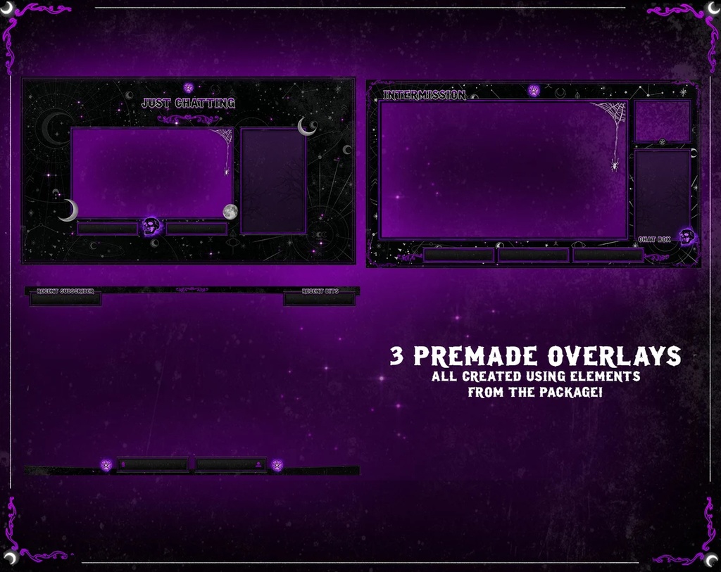 Gothic stream package, twitch stream overlay, stream decoration, gothic vtuber assets
