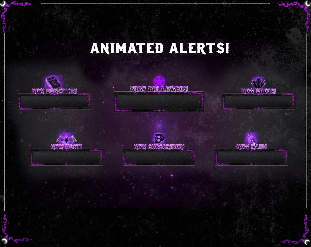 Gothic stream package, twitch stream overlay, stream decoration, gothic vtuber assets