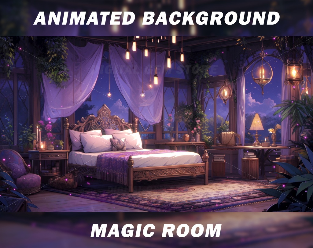 Vtuber Animated Background for Twitch, Purple Magic Room, Witch, spell, Mystical, purple stream background vtuber background
