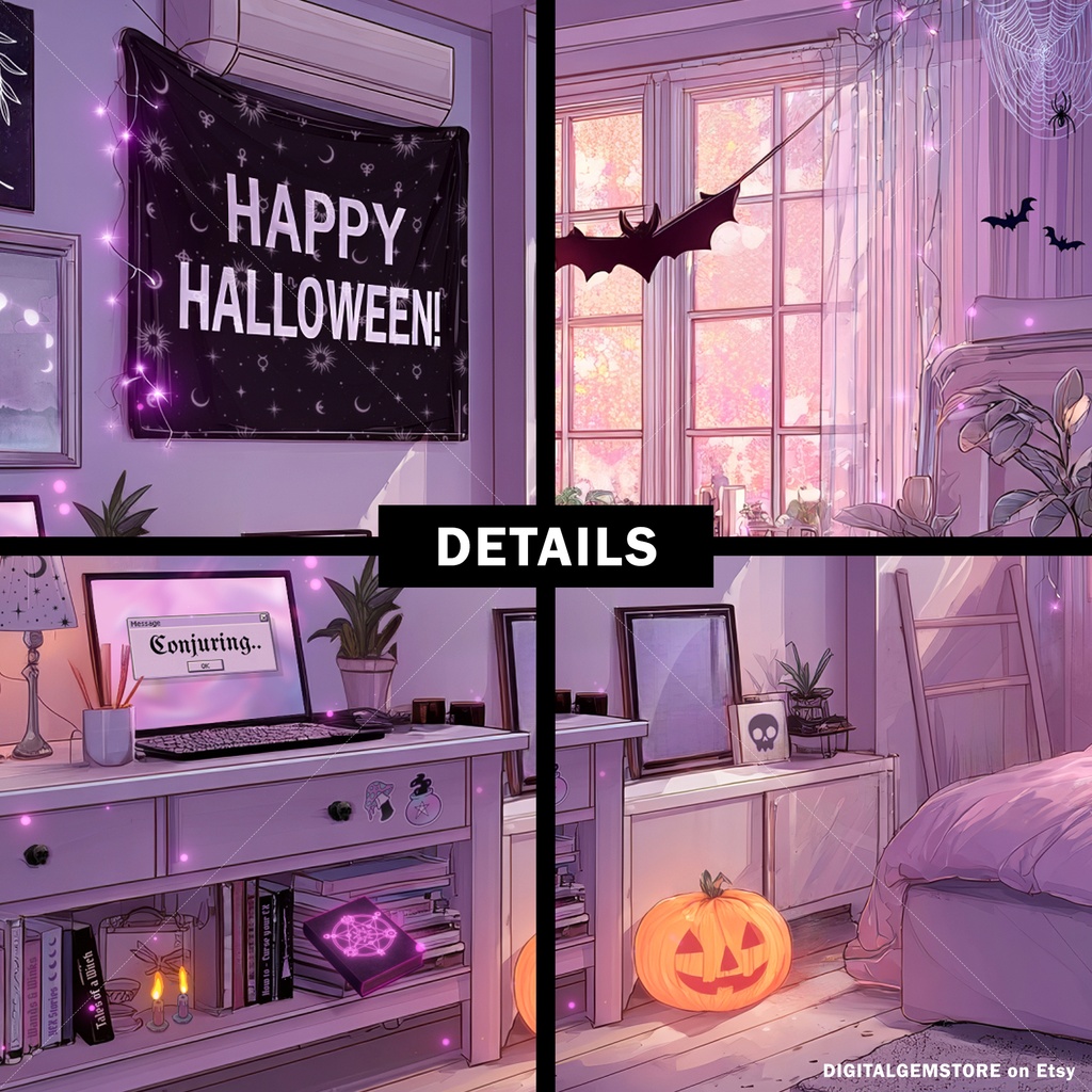 Animated Vtuber Background for Twitch, Pastel Witch room, Halloween vtuber background for streaming, vtuber asset, Witchy, Pastel got