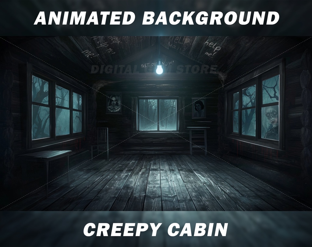 Vtuber Animated Background for Twitch, Creepy Cabin, Horror vtuber background, scary, cabin in the woods, Halloween vtuber background