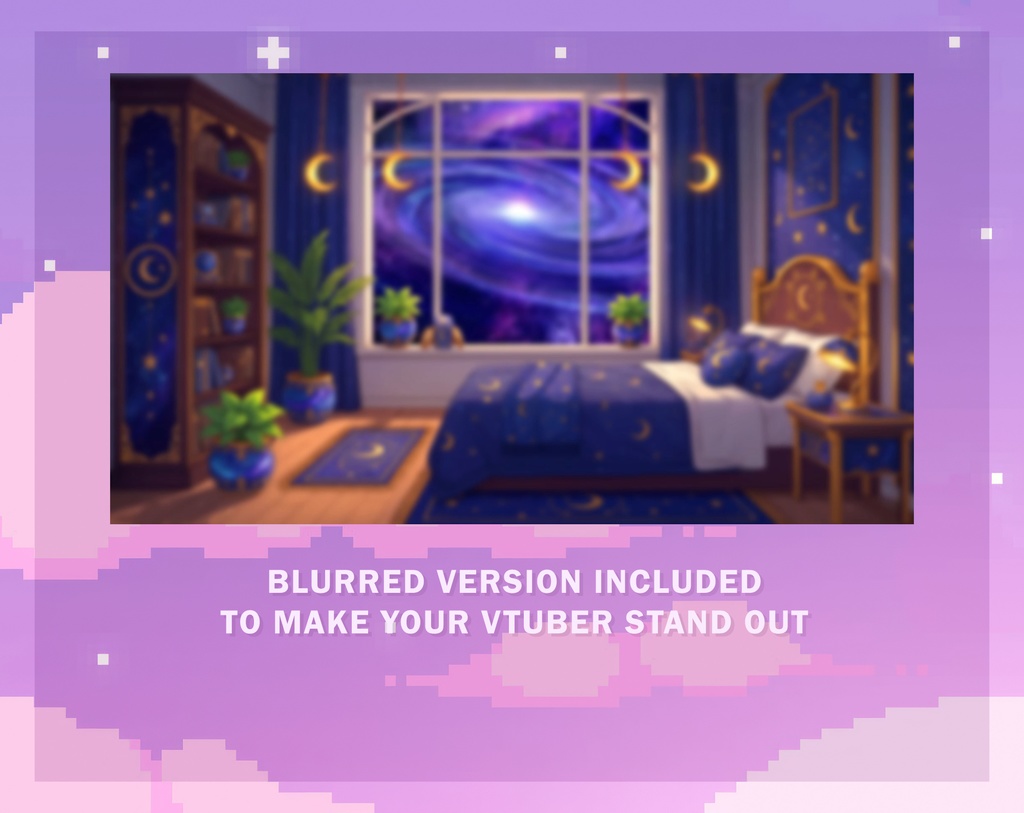 Animated vtuber background, Celestial Room, Cosmic Background, stars, crescent, moon