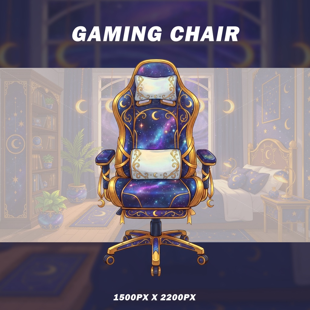 Celestial VTuber Room Asset Pack | Cosmic Stars | Gaming Chair, Desk, Microphone | VTuber Props | Overlay - 2D Streaming Kit