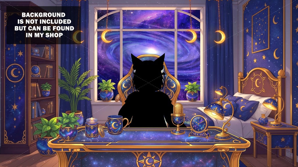 Celestial VTuber Room Asset Pack | Cosmic Stars | Gaming Chair, Desk, Microphone | VTuber Props | Overlay - 2D Streaming Kit