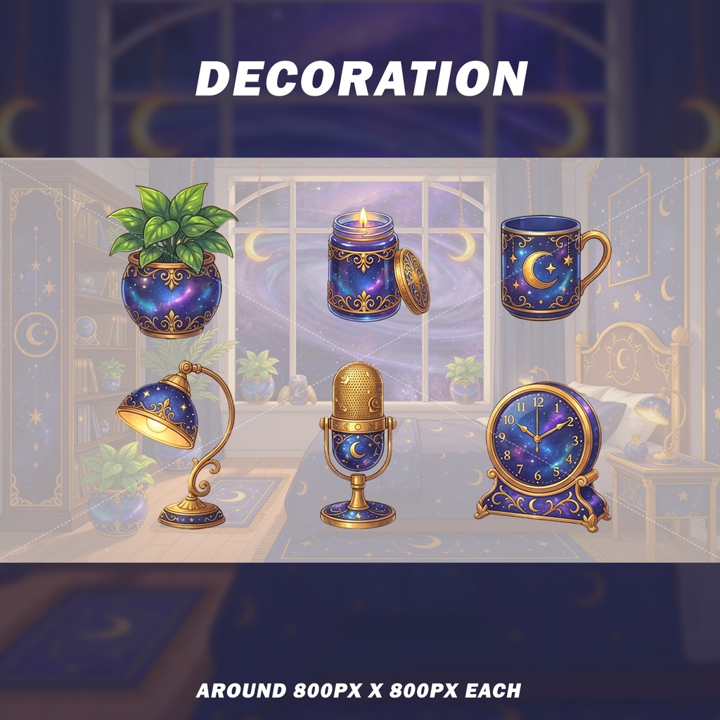 Celestial VTuber Room Asset Pack | Cosmic Stars | Gaming Chair, Desk, Microphone | VTuber Props | Overlay - 2D Streaming Kit
