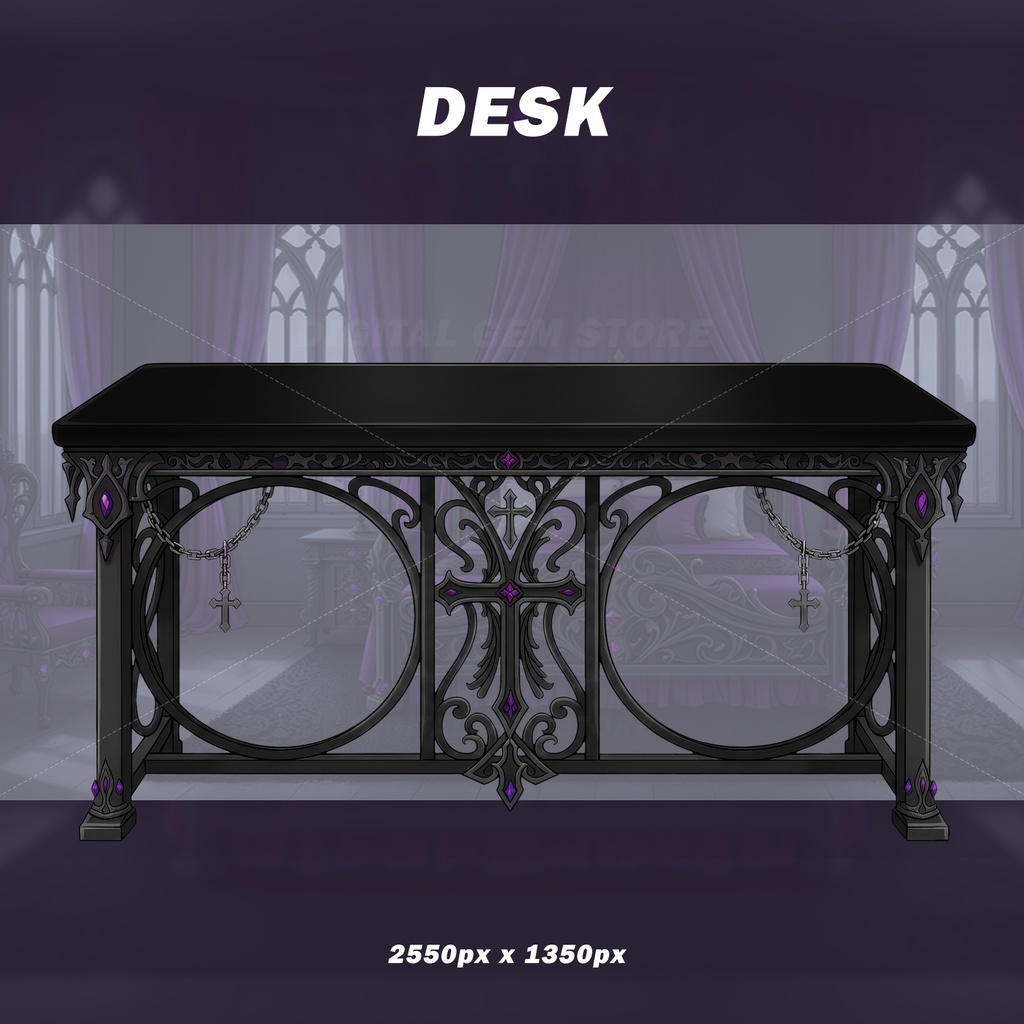 Gothic VTuber Room Asset Pack and Background | Witchy | Gaming Chair, Desk, Microphone | VTuber Props | Overlay - 2D Streaming Kit