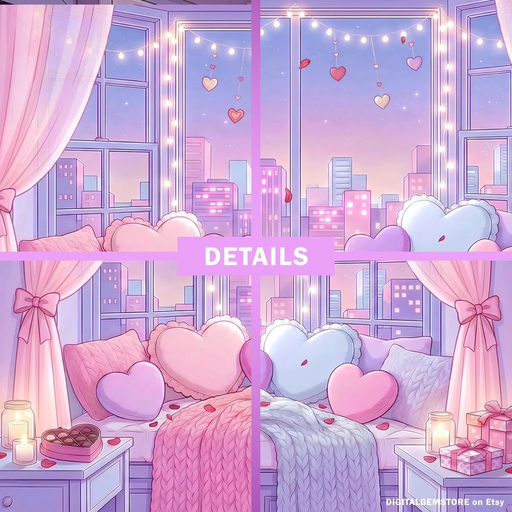 Animated Vtuber Background for Twitch, Valentines room, Cute Romantic Stream background, Loop