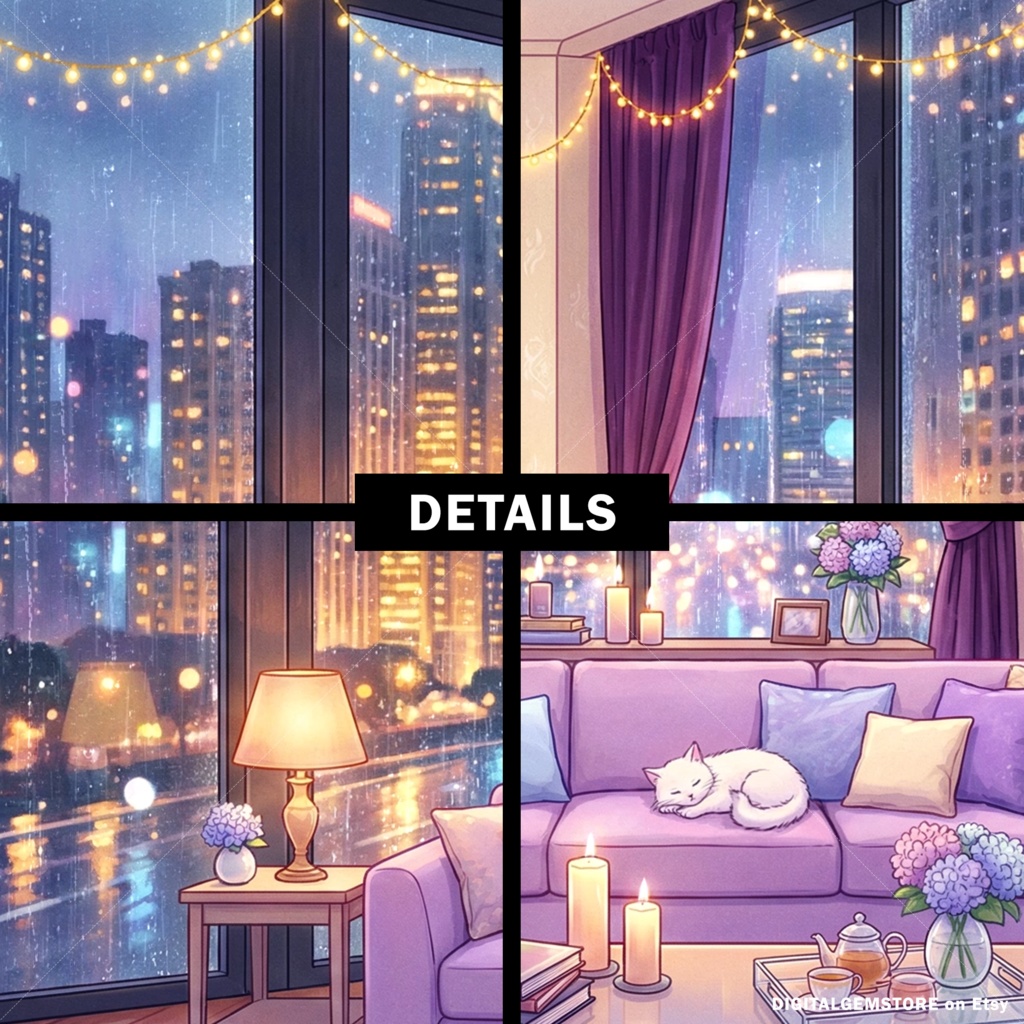 Cozy Rain Apartment - Animated Vtuber Background - Peaceful - Calm - Relaxing