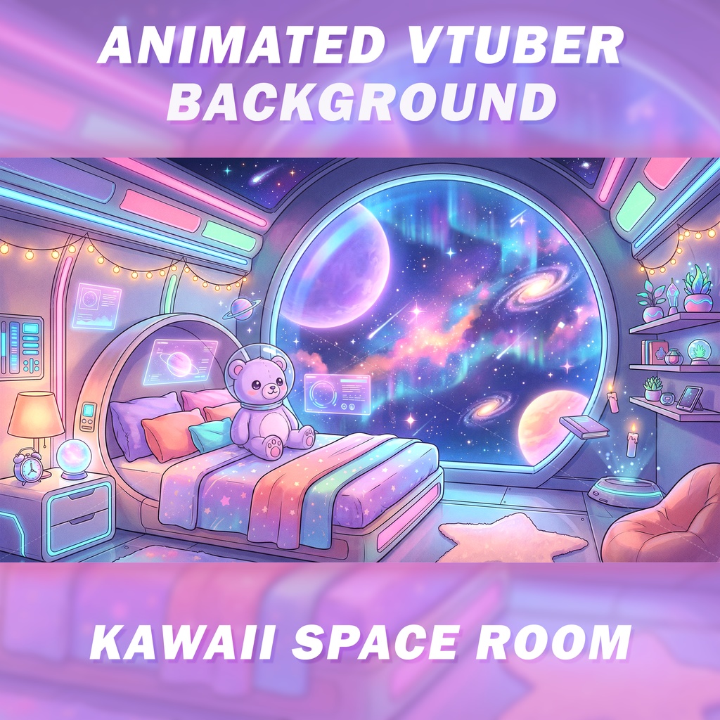 Animated Background for Vtuber, Kawaii Space room, Twitch, Cozy planet bedroom 