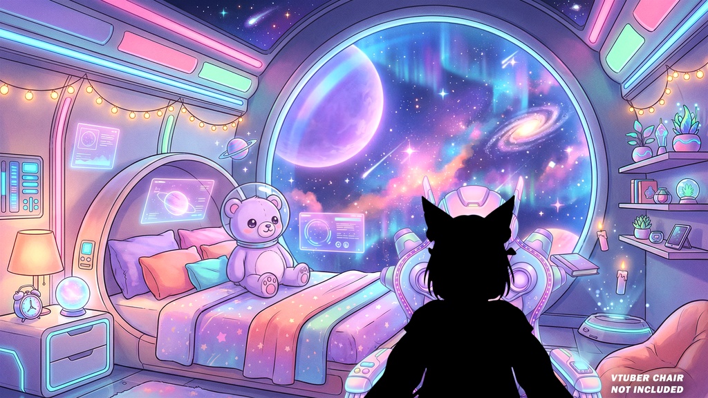 Animated Background for Vtuber, Kawaii Space room, Twitch, Cozy planet bedroom