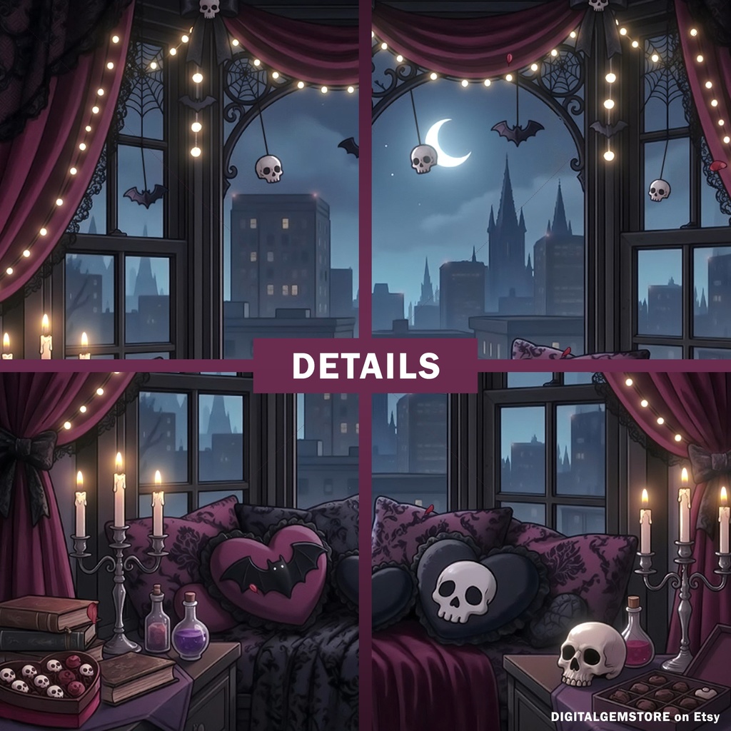 Animated Background for Vtuber, Romantic Gothic, Twitch, Kawaii Goth, Stream Background Loop