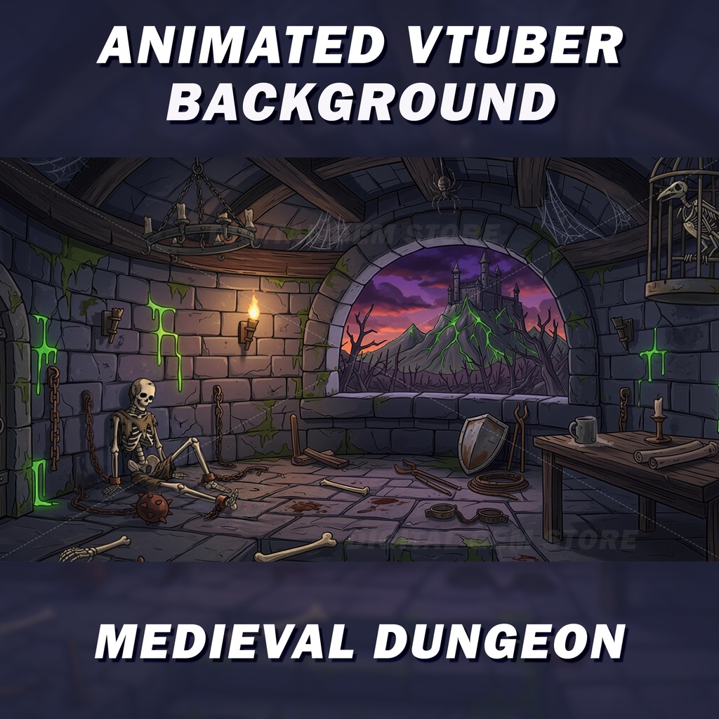 Medieval Horror Dungeon - Animated Vtuber Stream Background 