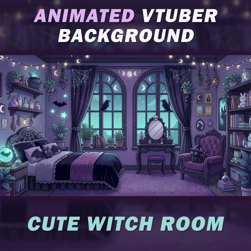 Animated Vtuber Background for Twitch, Kawaii Witch, Stream Background, Cute Gothic 