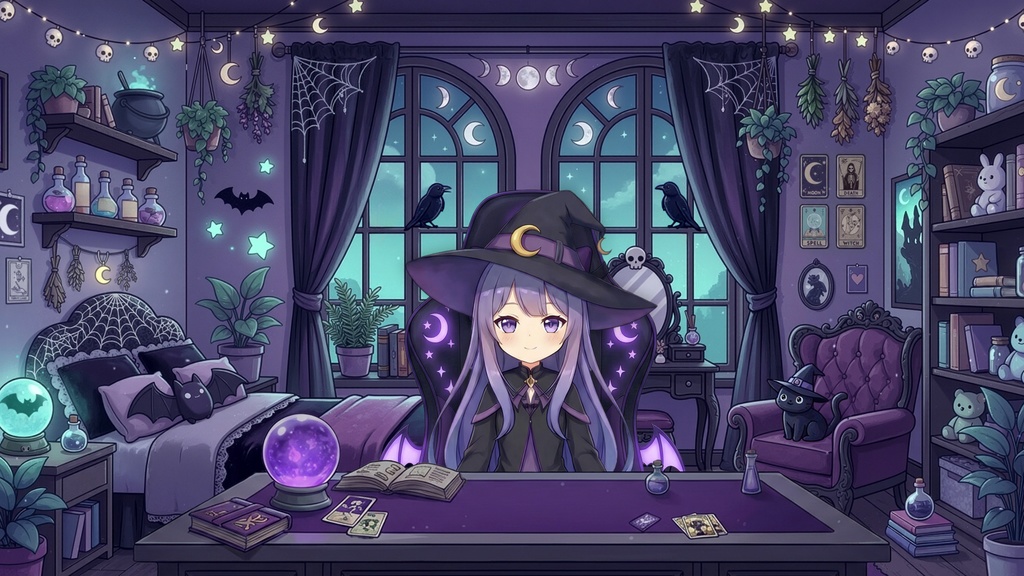 Animated Vtuber Background for Twitch, Kawaii Witch, Stream Background, Cute Gothic