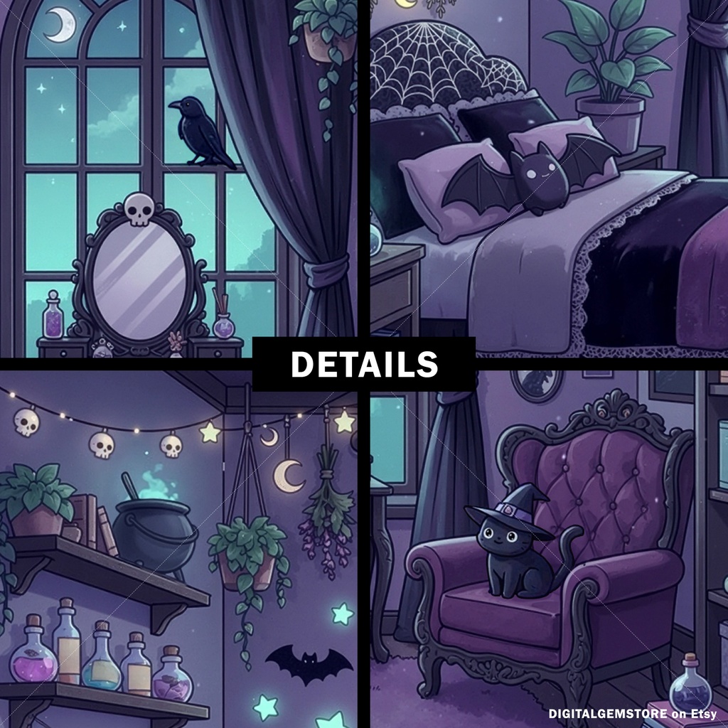 Animated Vtuber Background for Twitch, Kawaii Witch, Stream Background, Cute Gothic