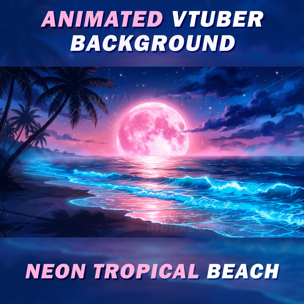 Neon Tropical Beach Animated Vtuber Background - Ocean Wave Loop (Digital Download) 