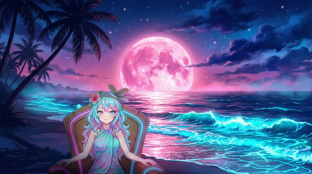 Neon Tropical Beach Animated Vtuber Background - Ocean Wave Loop (Digital Download)