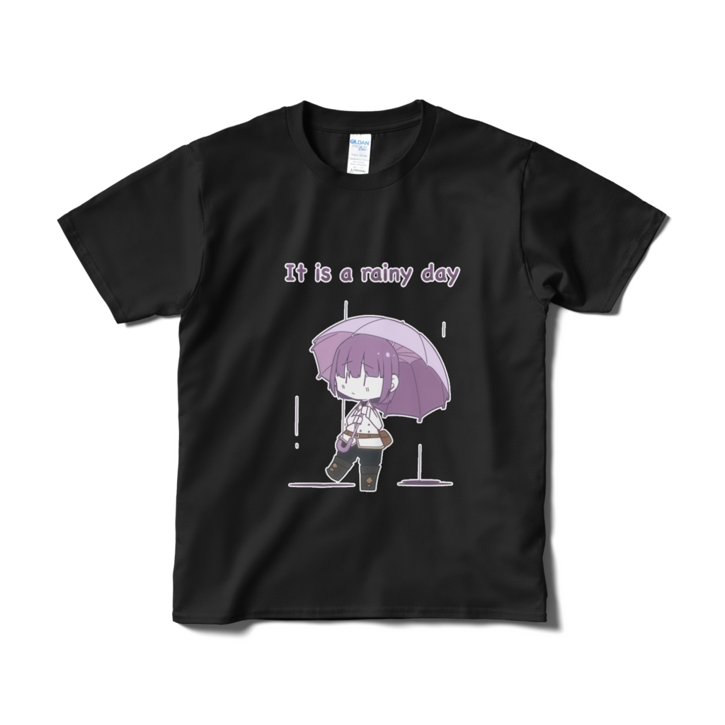 楓ちゃんTシャツ　雨の日　黒