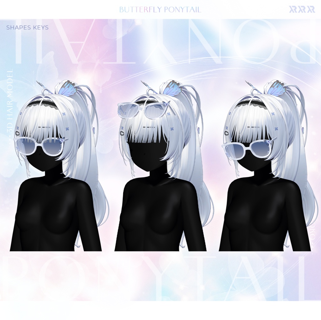 【3Dモデル】Butterfly Ponytail Hair (14 Avatar)