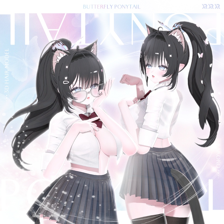 【3Dモデル】Butterfly Ponytail Hair (14 Avatar)