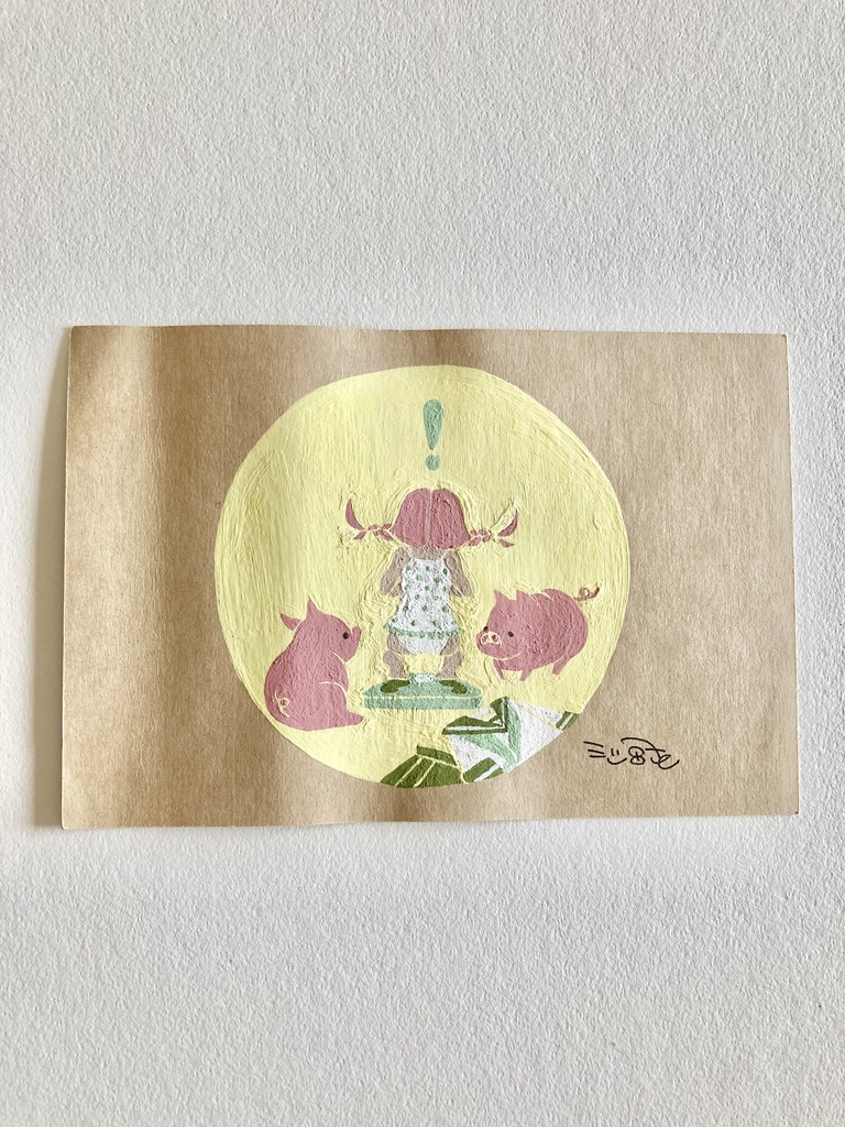 ミニ原画【こぶたと女の子】