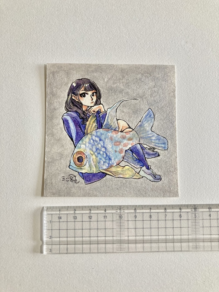 ミニ原画【お魚と女子高生】