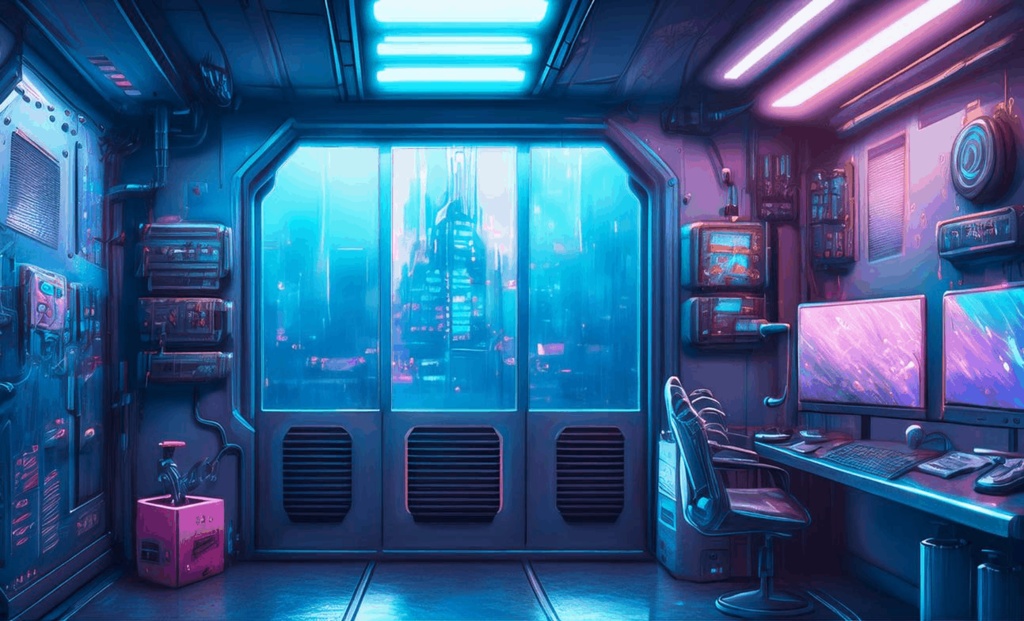 【サイバーパンク・近未来雑談の最高峰】Living Studio "Cyber Neon" - ネオンが灯る近未来シティの配信画面フルセット