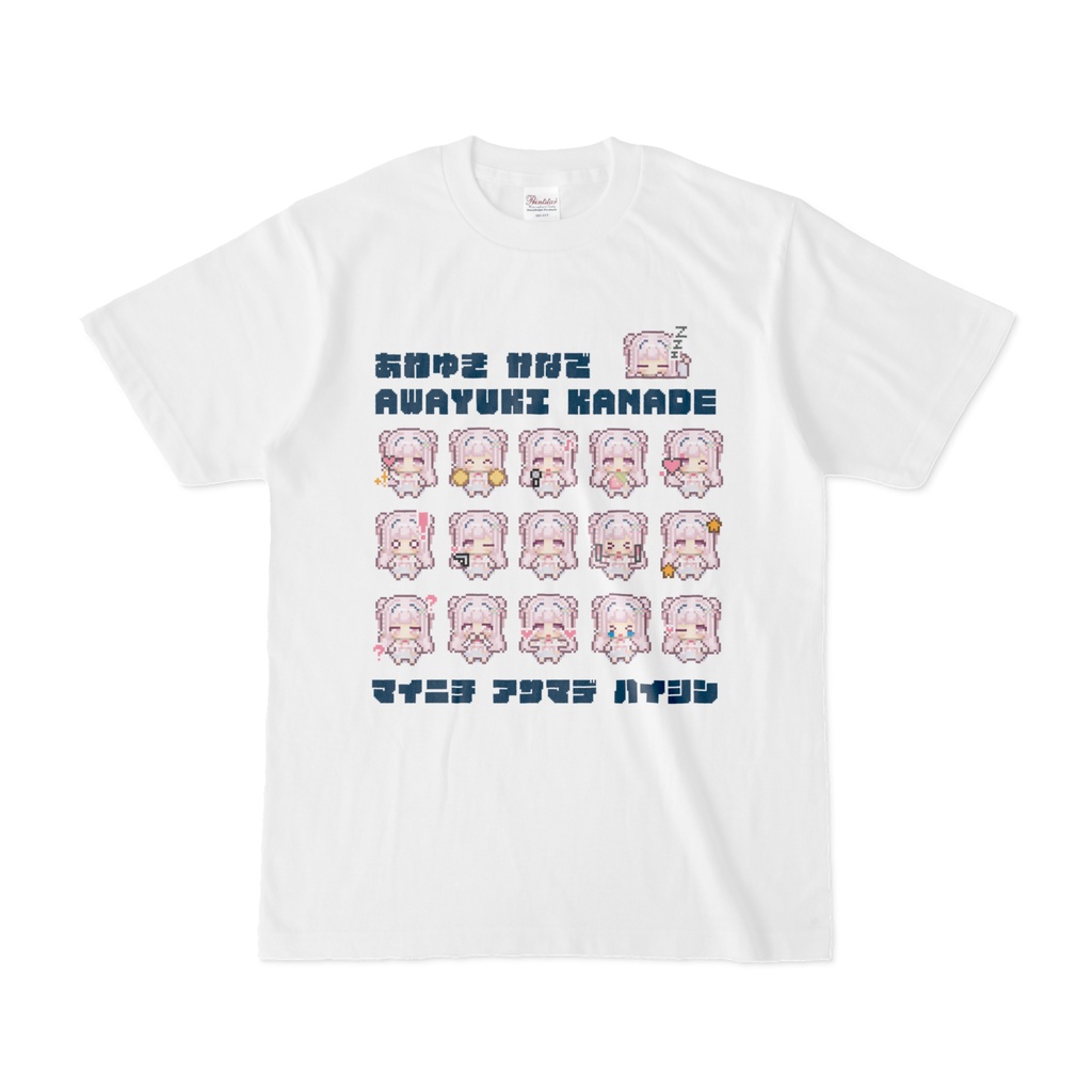 【常時購入可能】(男女兼用サイズ)淡雪花奏ドット絵Tシャツ②白×紺