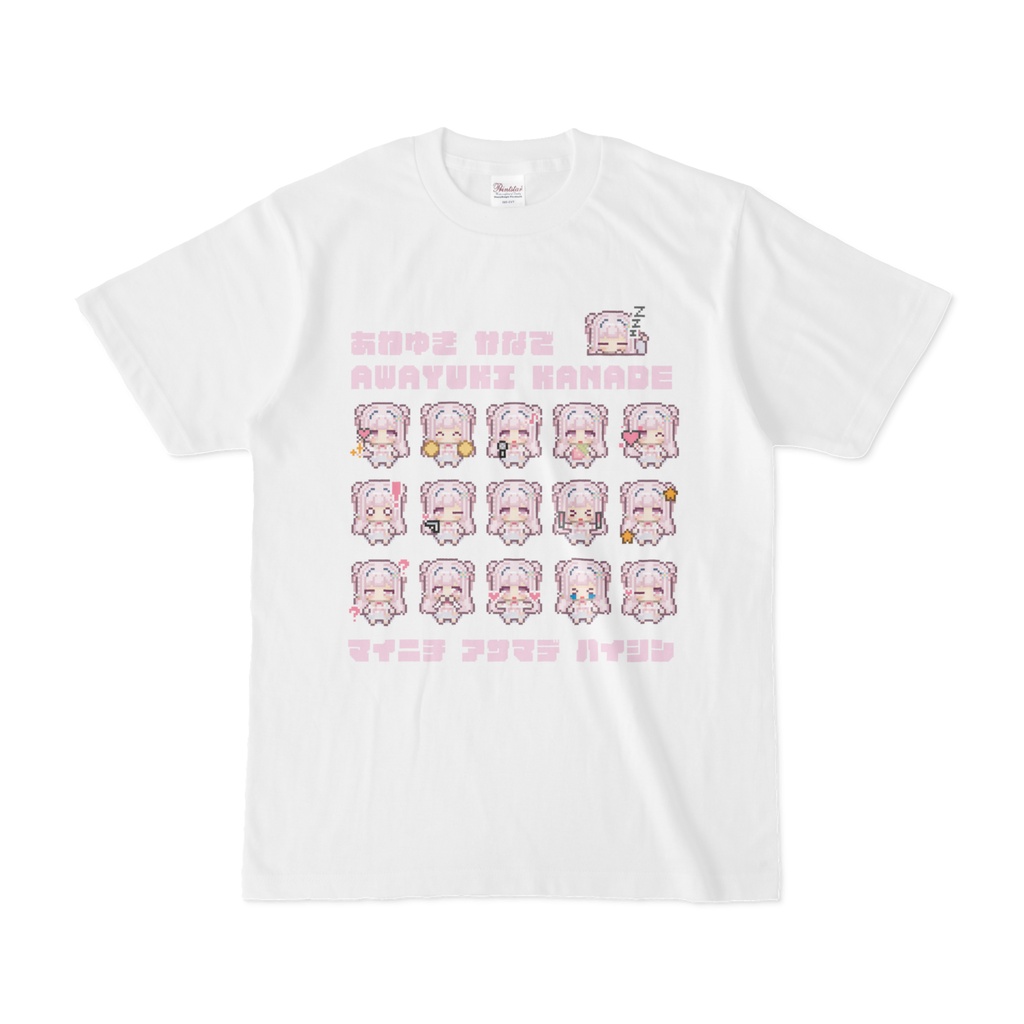 【常時購入可能】(男女兼用サイズ)淡雪花奏ドット絵Tシャツ④白×ピンク
