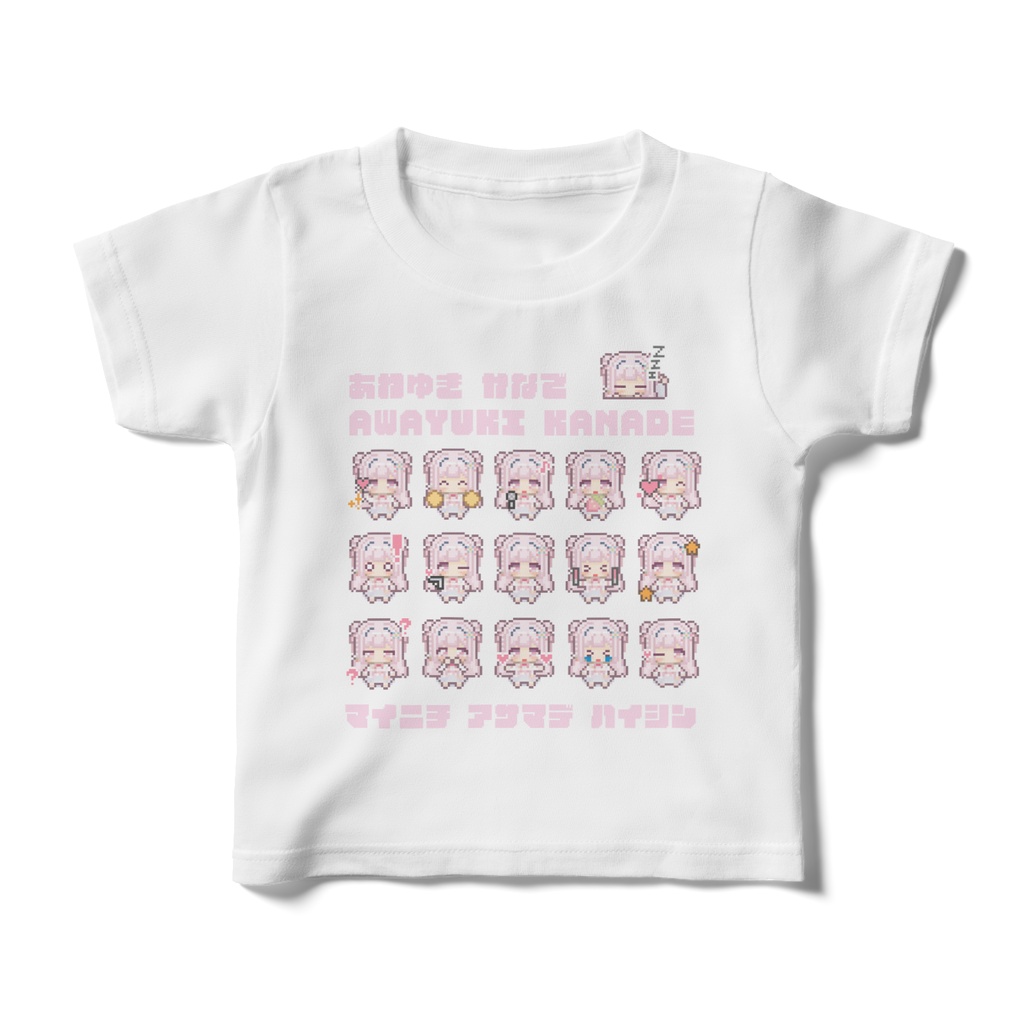【常時購入可能】(キッズサイズ)淡雪花奏ドット絵Tシャツ⑥白×ピンク