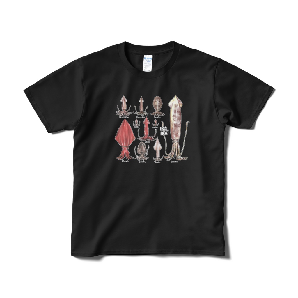 イカ図鑑Tシャツ・黒(短納期)