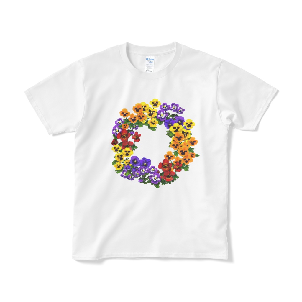 パンジーの花輪Tシャツ・白